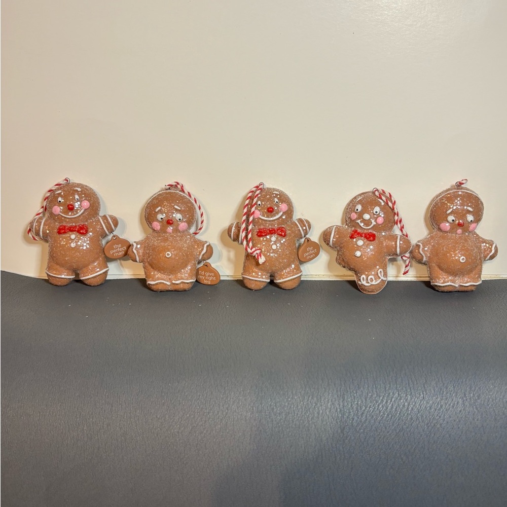 5 Sugared Gingerbreadmen,2 missing the signs in their hands.Excellent Condition